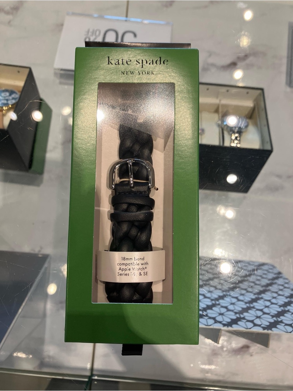kate spade black braided leather watch band 20 mm Apple Watch and Samsung